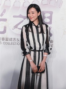 张静初条纹长裙优雅亮相京城活动