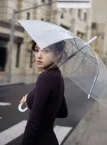 雨幕中的黑色诗篇 程潇都市雨境时尚定格