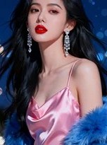 粉缎蓝绒交织的柔光诗篇 钻石闪烁间的气质女神时尚写真