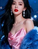 粉缎蓝绒交织的柔光诗篇 钻石闪烁间的气质女神时尚写真  第3张