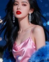 粉缎蓝绒交织的柔光诗篇 钻石闪烁间的气质女神时尚写真  第1张