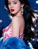 粉缎蓝绒交织的柔光诗篇 钻石闪烁间的气质女神时尚写真  第2张