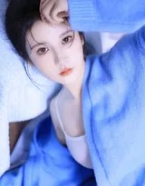 粉蓝交织的纯欲诗篇 丸子头少女的私房光影絮语  第1张