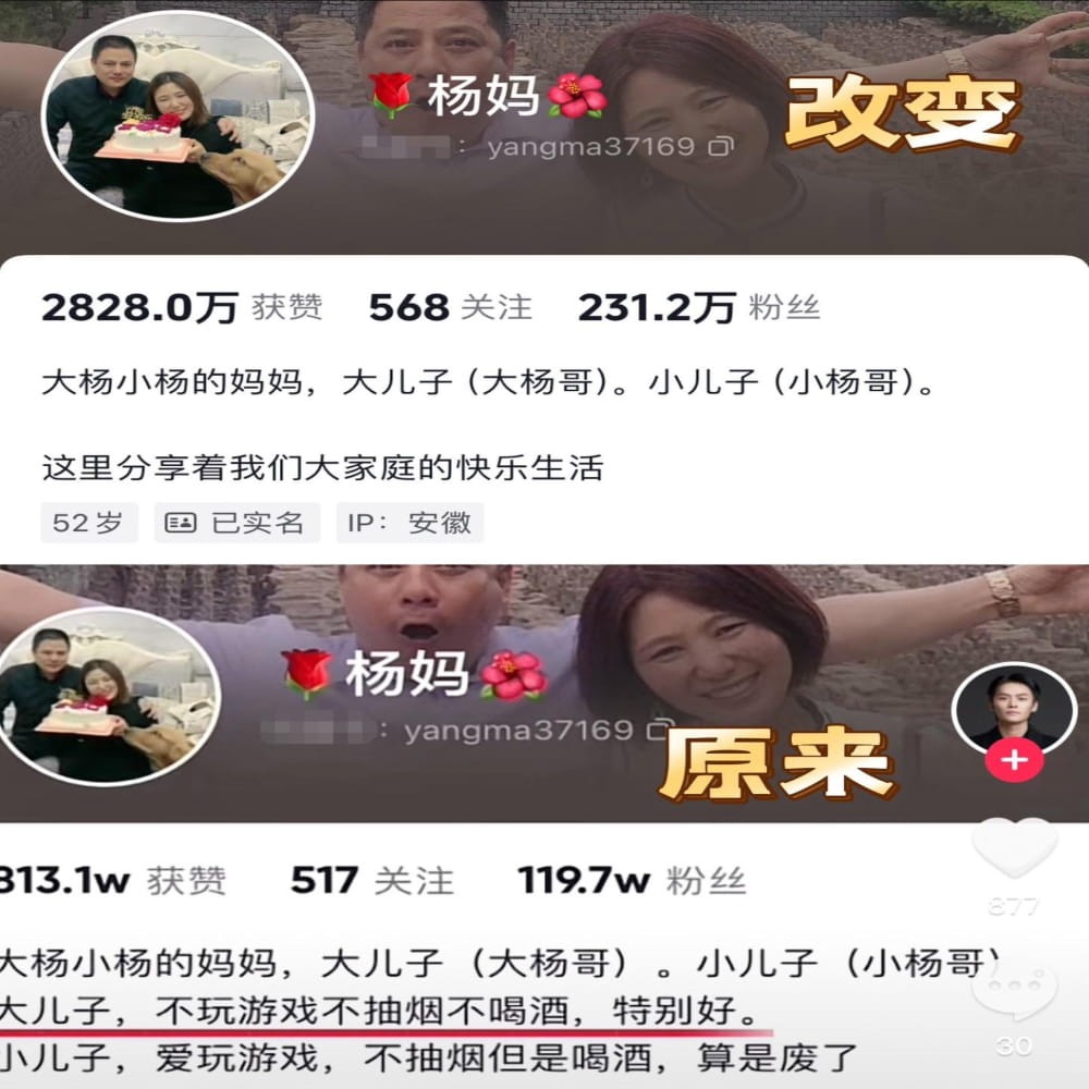 网络风波中的母爱转变 小杨哥妈妈简介修改背后的家庭故事  第1张