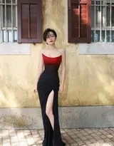 秦岚短发红黑渐变礼服造型冷艳登场  第6张